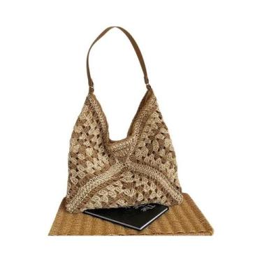 Imagem de Bolsa de ombro de palha tecida feminina popular bolsa de tamanho médio