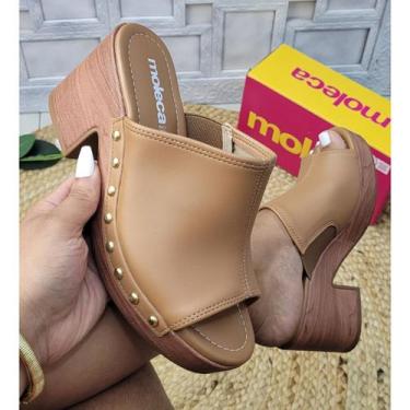 Imagem de Sandália Tamanco Moleca Feminino Salto Médio Estilo Moderno, Caramelo,