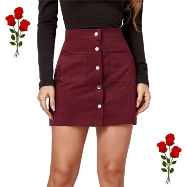 Imagem de Saia De Veludo Cotelê Feminina Cor Sólida Cintura Alta Abotoada A Linha Vintage Elegante Slim Fit Veludo Cotelê Mini Saia Curta Com Bolsos, Dark Brown, XL