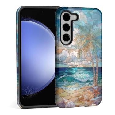Imagem de DAIZAG Capa para Samsung Galaxy S23 Plus, linda capa de telefone para meninas e mulheres, resistente a arranhões à prova de choque capa protetora de vidro concha praia coqueiros