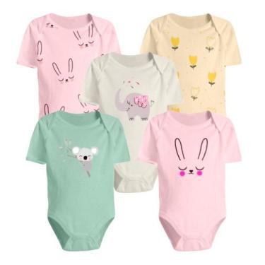 Imagem de Kit 5 Bodys Estampado Roupa Bebê Manga Curta Menino e Menina - Koala B