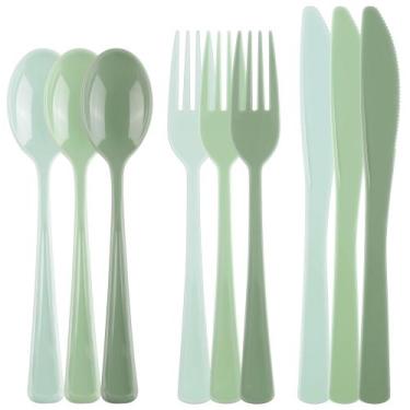 Imagem de Conjunto de talheres de plástico Kochorie Sage Green 300 peças