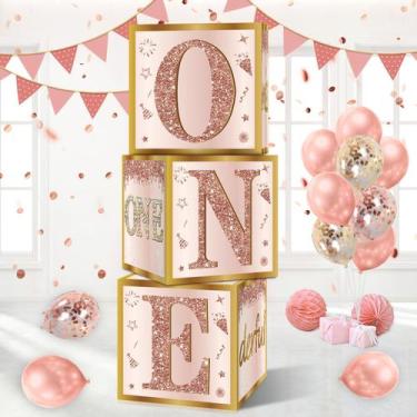 Imagem de Decorações de aniversário Guiruiy, caixas de 1º aniversário, rosa, ros