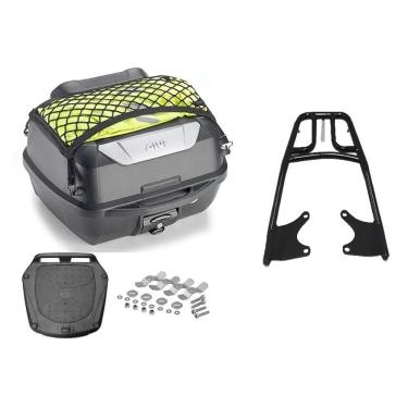 Imagem de Kit Baú 43L Monolock Adventure Givi E43nbr + Bagageiro Moto Titan 160 2025 Preto Tubo 04439 Projetil