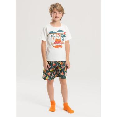 Imagem de Pijama Natal Verão Menino Natural Camiseta e Bermuda Papai Noel Surfis