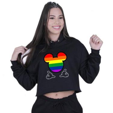 Imagem de Cropped Moletom Feminino Mickey Colorido LGBT - Lafre, Preto, G