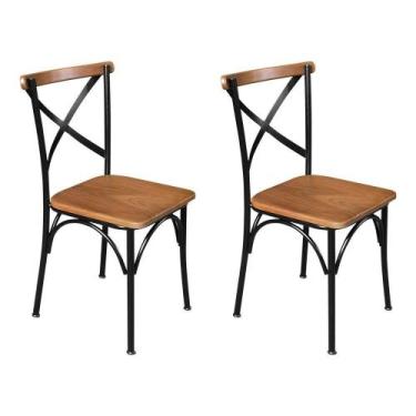 Imagem de Kit 2 Cadeiras De Jantar Industrial Paris Base Alumínio - Castanho - M