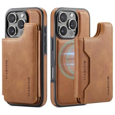Imagem de DG.MING Capa carteira para iPhone 13 Pro 2 em 1 com suporte magnético destacável para cartão (7 compartimentos para cartões) (compatível com MagSafe) Proteção RFID e suporte (couro PU + TPU à prova de