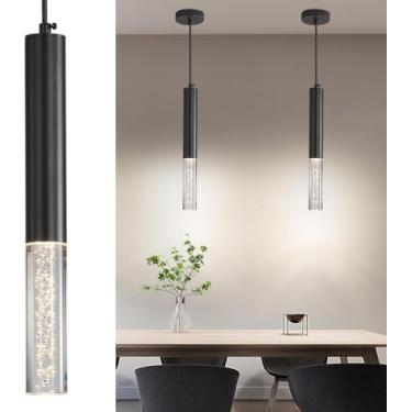 Imagem de Daoseolo Pacote Com 2 Luminárias Pendentes Modernas, Mini Lustre De Acrílico Bolha Para Ilha Cozinha, 3 Cores 3000K/4500K/6500K, Luminária Pendente Teto Led Preta Banheiro, Sala Jantar, Quarto