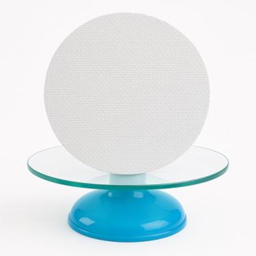 Imagem de Kit Bailarina De Bolo Vidro Mais Tapete Antiderrapante 30cm (Azul, 30cm)