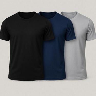 Imagem de Kit 3 Camiseta Dry Fit Masculina Poliéster Treino Academia Corrida Esp