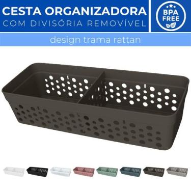 Imagem de Cesto Organizador Trama Rattan c/ Divisória Removível 23x8 - Usual Uti