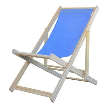 Imagem de Espreguiçadeira Dobrável em Madeira Maciça para Varanda – Reclinável, Sem Braço, Natural (Azul Claro)