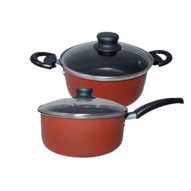 Imagem de Conjunto 2 Panelas Antiaderente Kit Caçarola TeflonTampa Vidro 16 e 18(Vinho)