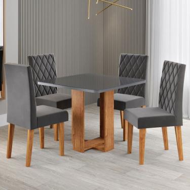 Imagem de Mesa de Jantar 4 Lugares Magiore com Vidro Marrom/Grafite/Veludo Cinza - Viero Móveis