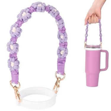 Imagem de Soledea Alça para garrafa de água, cordões tecidos à mão, estilingue de garrafa de água de silicone, suporte com alça compatível com copo Stanley de 226.8-1,134.0 g, acessórios para garrafa de