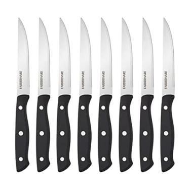 Imagem de Farberware Conjunto de facas de bife Full-Tang, 8 peças, aço inoxidável de alto carbono, facas afiadas com cabo ergonômico, facas de cozinha, conjunto de 8, preto