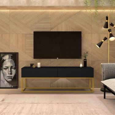 Imagem de Rack Baixo de Ferro e Madeira MDF/MDP Estilo Industrial Dourado Com 2 