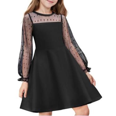 Imagem de Vestido Flypigs Girl Sheer Mesh Puff de manga comprida preto 12-13Y
