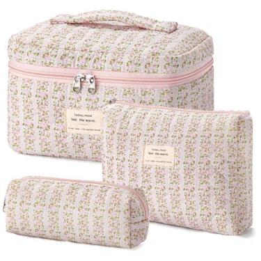 Imagem de Bolsa de maquiagem HBSelect acolchoada de algodão para viagem, 3 peças