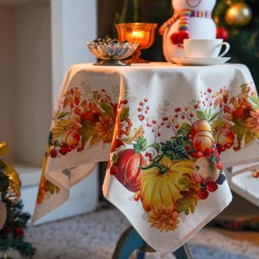 Imagem de Artbloss Toalha de mesa rústica, impermeável, outono, inverno, Hanukkah, Dia de Ação de Graças, toalha de mesa rústica, para festa de férias em casa, mesa de jantar (abóboras, 83 x 83 cm)