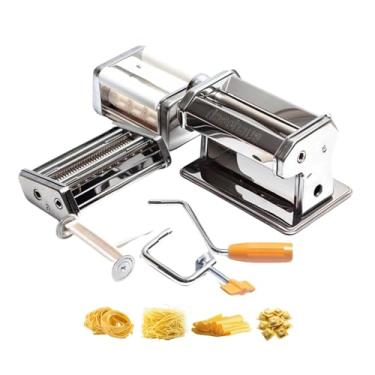 Imagem de Máquina de Massas Manual de Aço Inoxidável - Prepara Ravioli, Talharim e Macarrão com 2 Moldes e Grampo Fixador