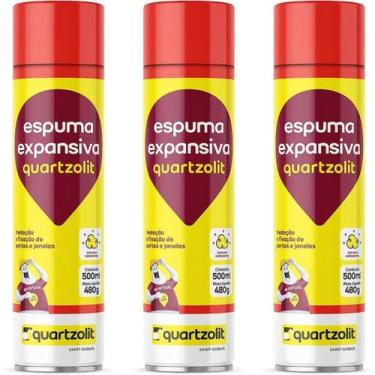 Imagem de Kit C/3 Espuma Expansiva Poliuretano 500Ml/340G Quartzolit