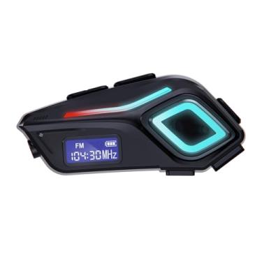 Imagem de Docooler Fone de ouvido para motocicleta BT5.4, sistema de comunicação de fone de ouvido de motocicleta com luz LED, rádio FM, assistente de voz, tempo de reprodução 40H, IP65 para capacetes off-road