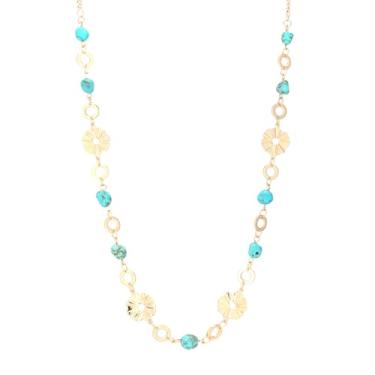 Imagem de Dazylleco Colares longos de ouro para mulheres, colar de ouro delicado com contas de pedra natural, presentes de dia das mães, bijuteria de ouro boho para mulheres, Pedra, Sem Pedra Preciosa