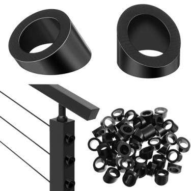 Imagem de LEIFIDE Pacote com 50 arruelas de ângulo preto ID 5/40.6 cm para terminais de escada de corrimão de cabo de aço inoxidável de 30 graus arruela chanfrada para ferragens de trilhos de cabo preto de 1