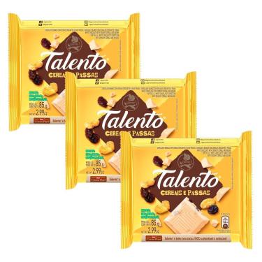 Imagem de Kit 3 Chocolate Garoto Talento Branco com Cereais e Passas 85g