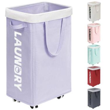 Imagem de Cesto de roupa suja Goodpick com rodas 75L roxo claro