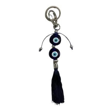 Imagem de Chaveiro Olho Grego Duplo Murano Azul Pompom