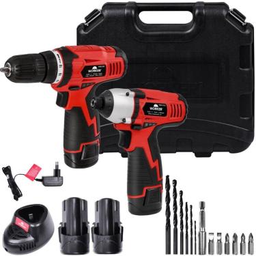 Imagem de Conjunto De Parafusadeira e Furadeira Sem Fio 10,8V, Com 2 Baterias, Mandril 1/4",...