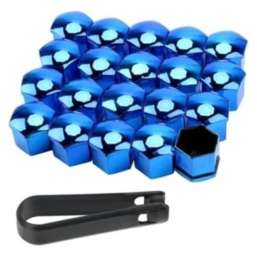 Imagem de BYYINGSUS 20 pçs/conjunto 19/17 mm tampas de proteção de porcas de roda de carro tampas tampa de parafuso de cubo automático parafuso de porca de pneu de carro decoração exterior (azul 19 mm)