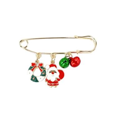 Imagem de Coroa de Papai Noel Jingle Bell broche de segurança broche de Natal para mulheres moda bonito verde vermelho esmalte ornamento broches broche de lapela para terno vestidos festival ano novo festa de