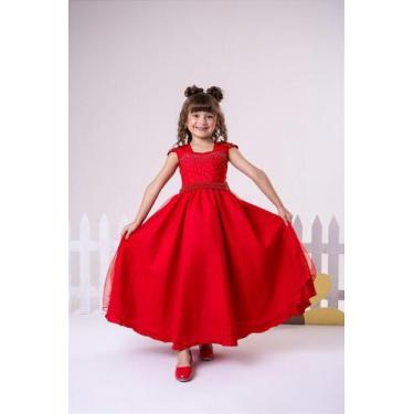 Imagem de Vestido Infantil Vermelho com Cinto de Pérolas Longo em Tule - no-bran