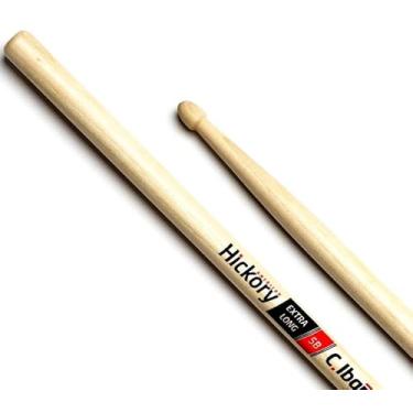 Imagem de Baqueta C. Ibañez Hickory Padrão 5B Extra Long Clássica Madeira Made in USA Top com Ponta de Madeira
