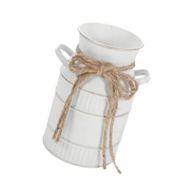 Imagem de IEUDNS Vaso de flores de metal, jarra, vaso de flores, balde, decorativo para arranjos de flores de casamento, Branco