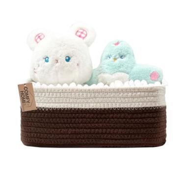 Imagem de COMFY-HOMI Cestas de armazenamento de 33 cm x 21,6 cm x 13 cm para organizar | Cesta de tecido de corda de algodão | Caixa de armazenamento de brinquedos | Cesta para prateleiras, 1 pacote, marrom