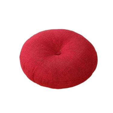 Imagem de pufe Almofada de tecido redondo futon linho espessado almofada chão japonesa(Red,60x60x15cm)