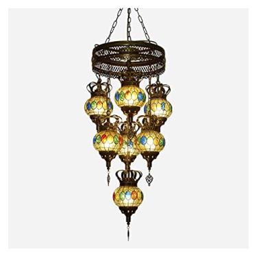 Imagem de Lustre moderno de led, lustre de arte turca, teto estilo marroquino, sala de estar, quarto, luminária pendente de vidro colorido, bar retrô, iluminação decorativa, lustre moderno de led, lum