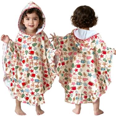 Imagem de VOOVA & MOVAS Poncho de toalha com capuz infantil com acabamento de babados | 100% algodão macio | Toalha grossa absorvente para banho, natação, praia e inverno | Aconchegante, gengibre