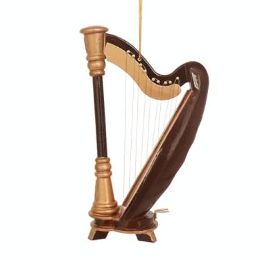 Imagem de Dselvgvu 14 cm x 7,8 cm de corda de madeira em miniatura, enfeite para pendurar harpa, mini instrumento musical, réplica de árvore de férias, decoração de casa, modelo de ornamento (harpa de 14 x 7,8