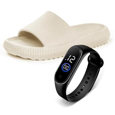 Imagem de Kit Chinelo Nuvem Feminino Ortopédico Anatômico Confortável Leve Macio Original Com Relógio-Feminino