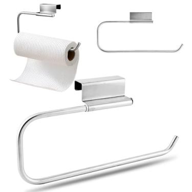 Imagem de Suporte de toalha de papel para porta de armário 30 cm, sem broca, suporte para toalha de papel, sob a pia, suporte de aço inoxidável, dispensador de papel para cozinha, banheiro, artesanato