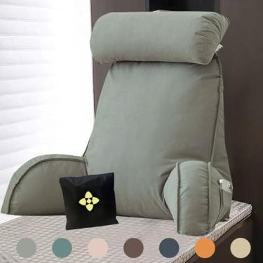 Imagem de Travesseiro premium para descanso de cama com descanso de braço, rolo de pescoço e suporte para as costas, almofada de leitura para suporte para as costas da cama, travesseiro de descanso lavável para