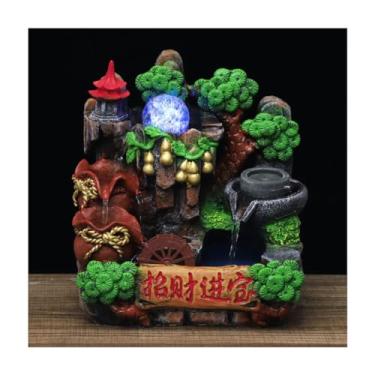 Imagem de XFNVXC Fonte decorativa para uso interno, fonte de mesa, Rockery, fonte de água fluida, sala de estar, ornamentos de bonsai, decoração de interiores de casa, artesanato de resina, fonte de jardim