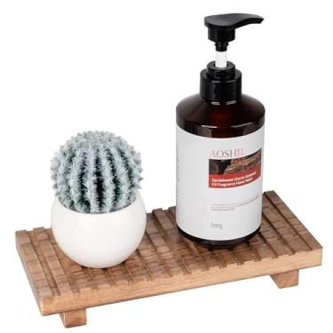 Imagem de Bandeja de banheiro rústica para decoração de banheiro de fazenda, suporte de exibição de madeira, suporte de saboneteira de cozinha para penteadeira, bancada, pia, 25 x 11 cm, marrom