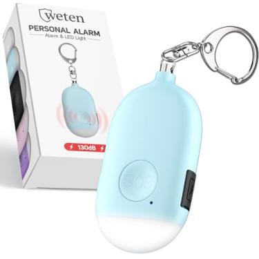 Imagem de Weten Chaveiro de alarme pessoal recarregável - sirene de 130 dB e luz LED - alerta de segurança pessoal elegante para mulheres carregarem - alarme de botão de pânico para segurança - apito de